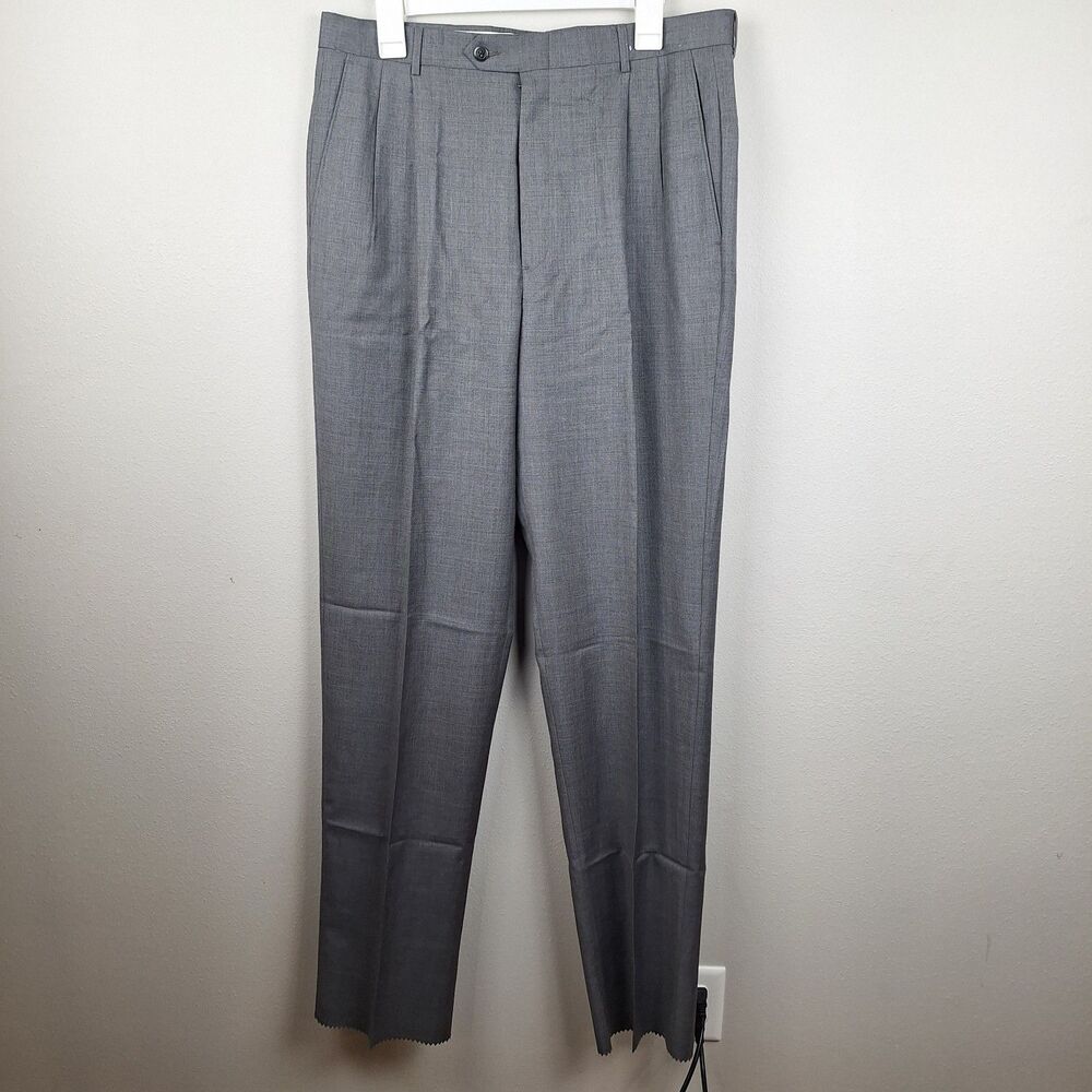 Hart Schaffner Marx Mens Chicago UNHEMMED Suit Dress Pants 35W Grey Worsted Wool